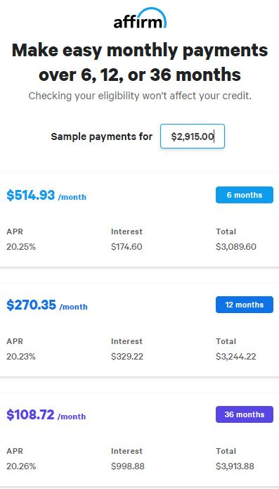 LS Monthly Financing with Affirm